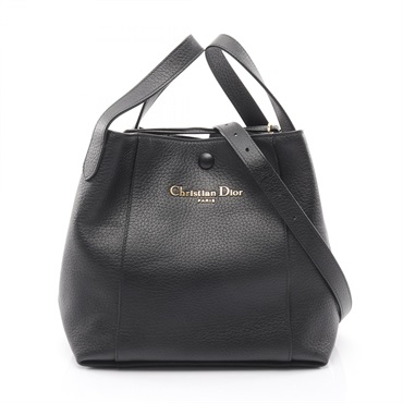 Dior Signature bucket Hand Shoulder Crossbody Bag leather Black Used Women logo