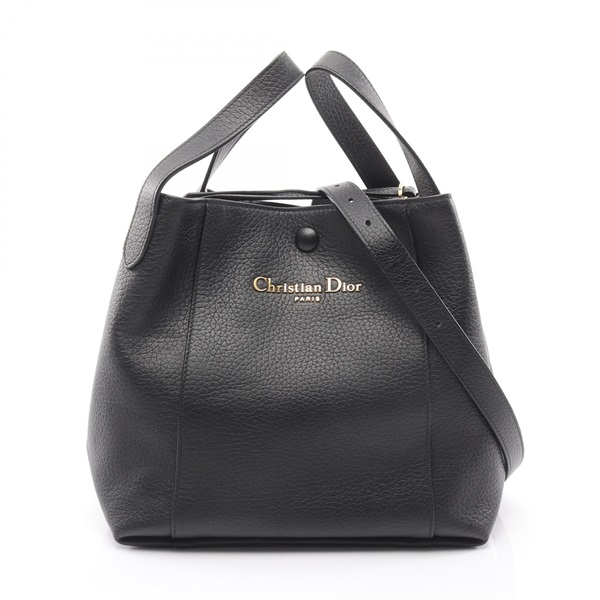 Dior Signature bucket Hand Shoulder Crossbody Bag leather Black Used Women logo