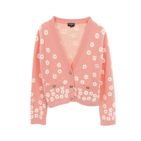 CHANEL COCO Mark Cardigan P72451K10396 22P cashmere Pink Used Women size 38
