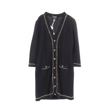 CHANEL COCO Mark cardigan Knitwear P75677K10893 cashmere Black Used Women #38