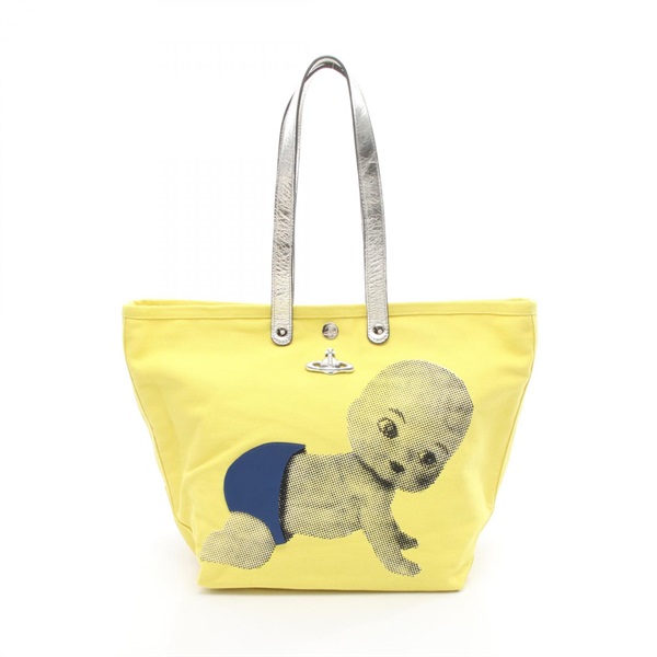 Vivienne Westwood UTILITY S SHOPPER Tote Bag canvas leather Yellow Silver Used