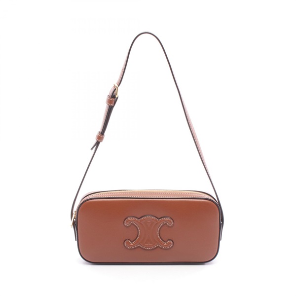 CELINE Cuir Triomphe Mini Camera Shoulder Bag leather Brown tan Used Women