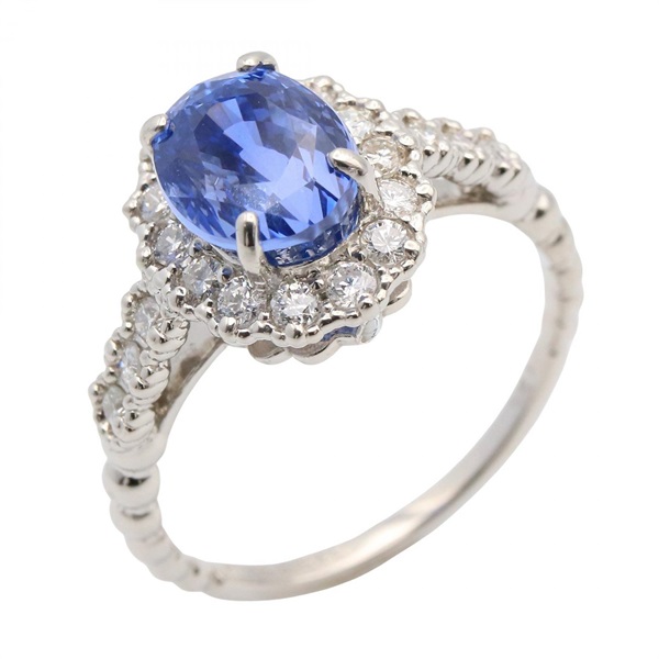 JEWELRY Unheated Sapphire Diamond Ring Pt900 Platinum Blue Used Size US 6.25