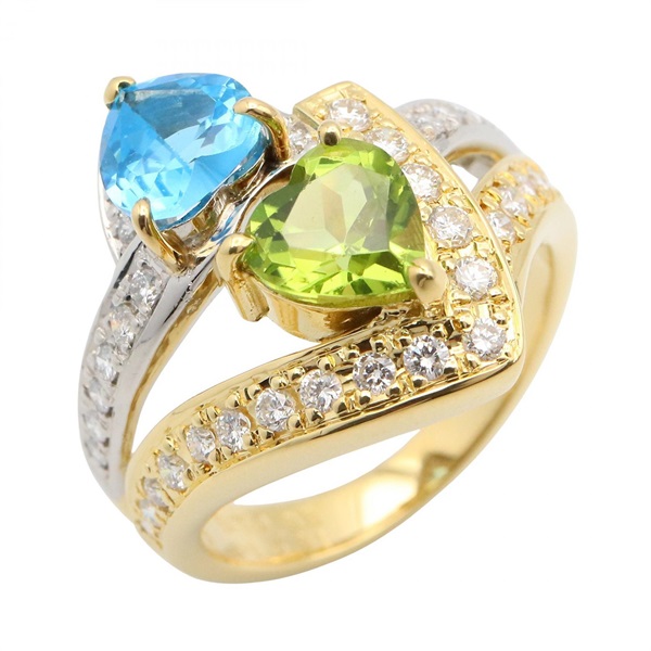 JEWELRY Multi Diamond Ring 18KYG Pt900 Platinum Blue Topaz Peridot Multi Used #6