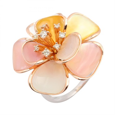 JEWELRY Diamond Shell Ring 18KWG White Gold Pink Yellow White Used Size US 5.25