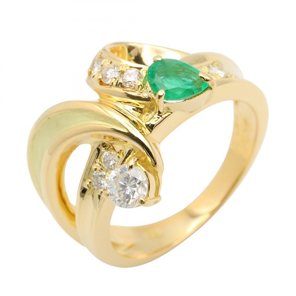 JEWELRY Emerald Diamond Ring 18KYG Yellow Gold Green Used Size US 5.75
