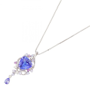 JEWELRY Necklace 45cm 18KWG White Gold Tanzanite Colored Stone Blue Used Women