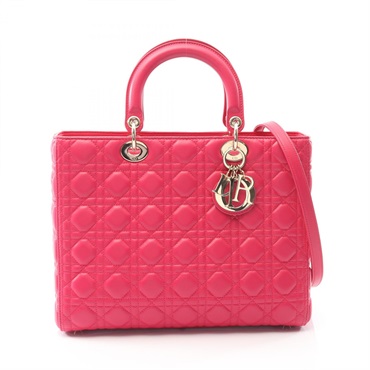 Christian Dior Lady Dior Cannage Large tote shoulder Handbag leather Magenta