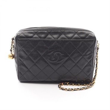 CHANEL Matelasse chain crossbody Shoulder Bag calf leather Black Used GHW Women