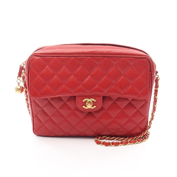 CHANEL Matelasse chain shoulder crossbody Bag Grained Calf leather Red Used GHW