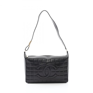 CHANEL Chocolate bar COCO Mark Shoulder Bag Lambskin leather Black Used GHW