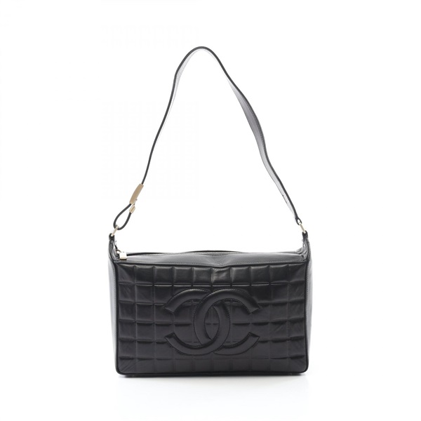 CHANEL Chocolate bar COCO Mark Shoulder Bag Lambskin leather Black Used GHW