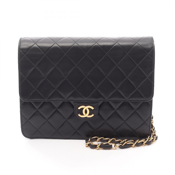 CHANEL Matelasse single flap chain Shoulder Bag Lambskin leather Black Used GHW