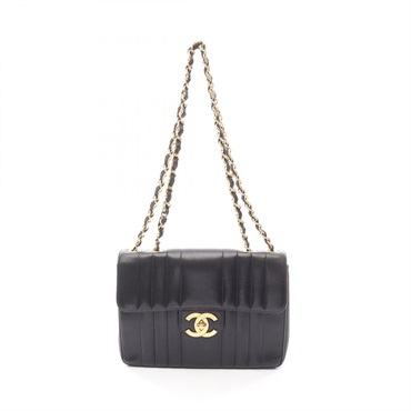 CHANEL Mademoiselle Jumbo Matelasse chain Shoulder Bag Lambskin black GHW used