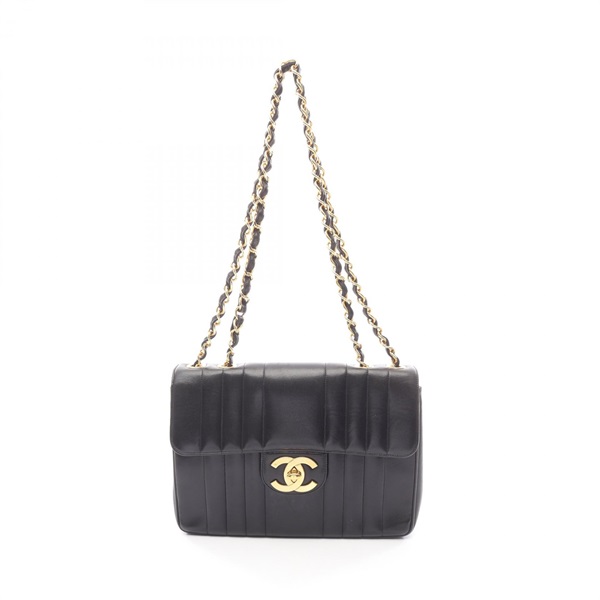 CHANEL Mademoiselle Jumbo Matelasse chain Shoulder Bag Lambskin black GHW used