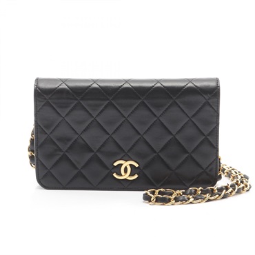CHANEL Mini Matelasse Full Flap chain Shoulder Bag Lambskin Black Used GHW COCO