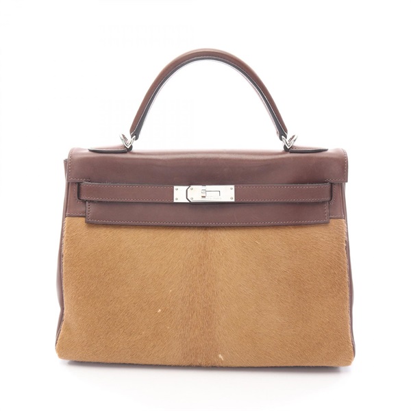 HERMES Kelly 32 Shoulder Handbag Troika leather Brown Evennes Used Women K SHW