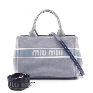 Miu Miu DENIM LOGO Tote shoulder crossbody Bag 5BA219 denim Blue Used Women