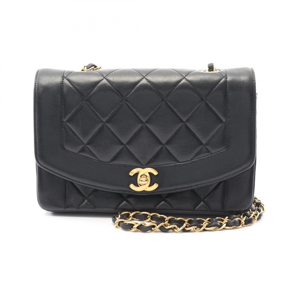 CHANEL Matelasse Diana Flap chain crossbody Shoulder Bag Lambskin Black Used GHW