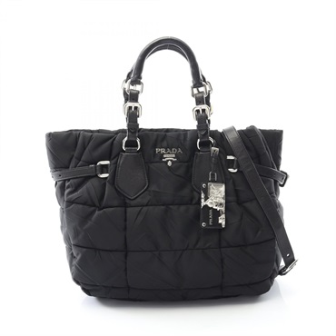 PRADA crispy Tote shoulder hand Bag BN1582 Nylon leather Black Used Women