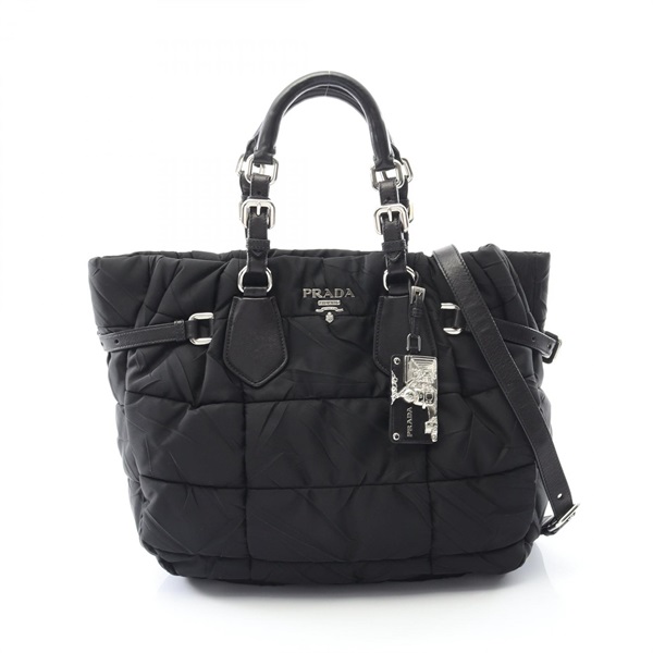 PRADA crispy Tote shoulder hand Bag BN1582 Nylon leather Black Used Women