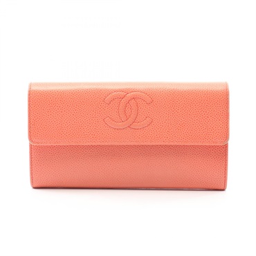 CHANEL COCO Mark Bifold purse Wallet leather Grained calfskin Pink Used SHW CC