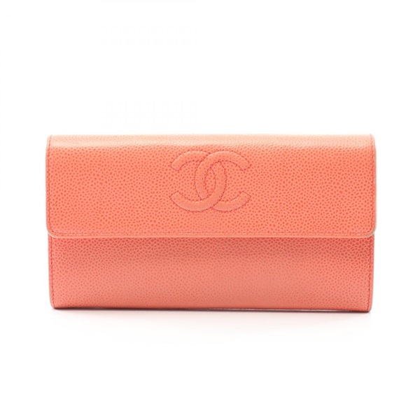 CHANEL COCO Mark Bifold purse Wallet leather Grained calfskin Pink Used SHW CC