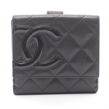 CHANEL Cambon line Double Sided Wallet leather Patent leather Black Used SHW CC