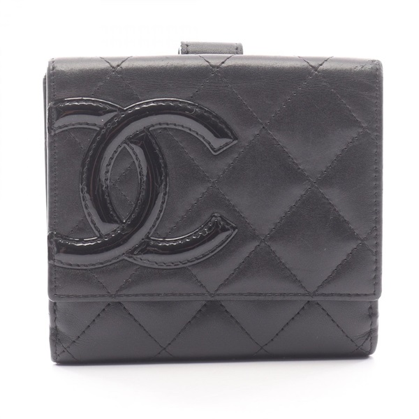 CHANEL Cambon line Double Sided Wallet leather Patent leather Black Used SHW CC