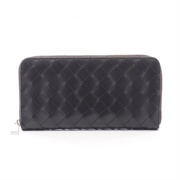 BOTTEGA VENETA Intrecciato Around long Wallet Purse leather Black Used Unisex