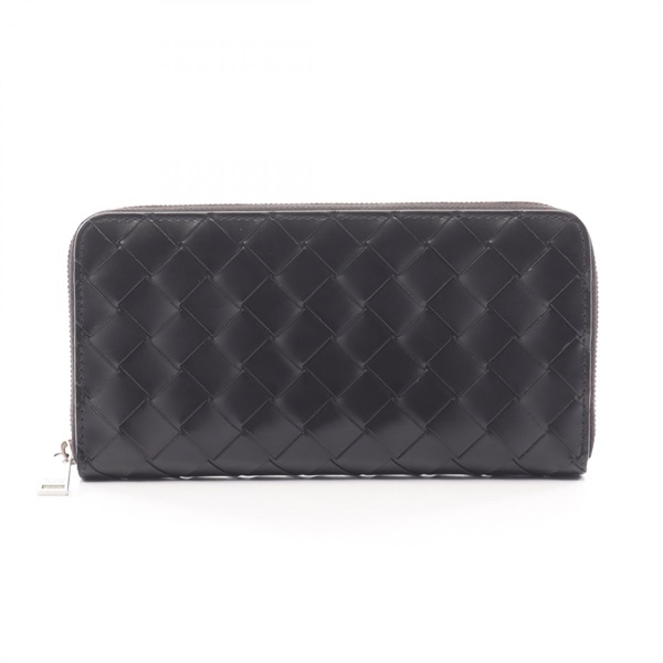 BOTTEGA VENETA Intrecciato Around long Wallet Purse leather Black Used Unisex
