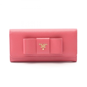 PRADA SAFFIANO FIOCCO Bifold long wallet purse leather Pink Used Women