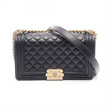 CHANEL Boy Chanel Chain Shoulder Bag A67086 Grained calf leather Black GHW Used
