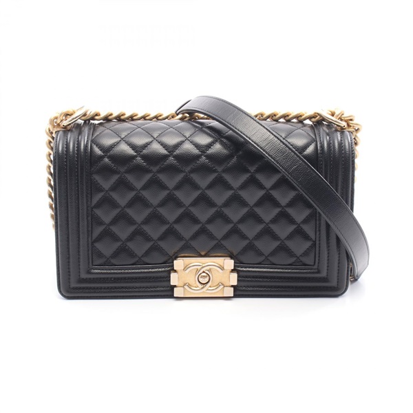 CHANEL Boy Chanel Chain Shoulder Bag A67086 Grained calf leather Black GHW Used
