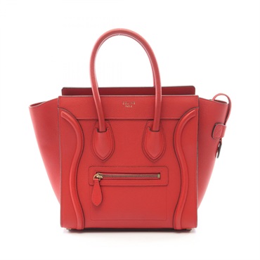 CELINE Luggage micro shopper Tote Hand Bag leather Red Used Women