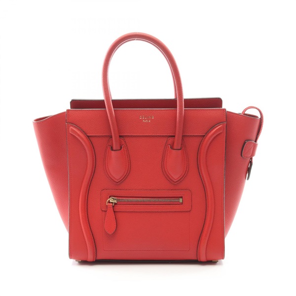 CELINE Luggage micro shopper Tote Hand Bag leather Red Used Women