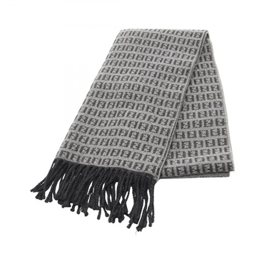 FENDI FF pattern Scarf stole wrap echarpe wool Gray Black Used mens