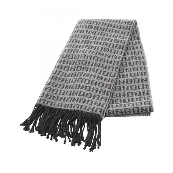 FENDI FF pattern Scarf stole wrap echarpe wool Gray Black Used mens