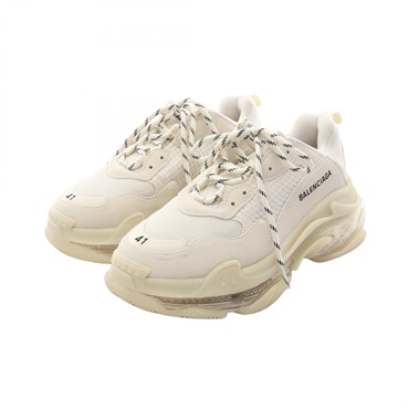 BALENCIAGA Triple S Sneakers Leather Fabric White Used mens US Size 8