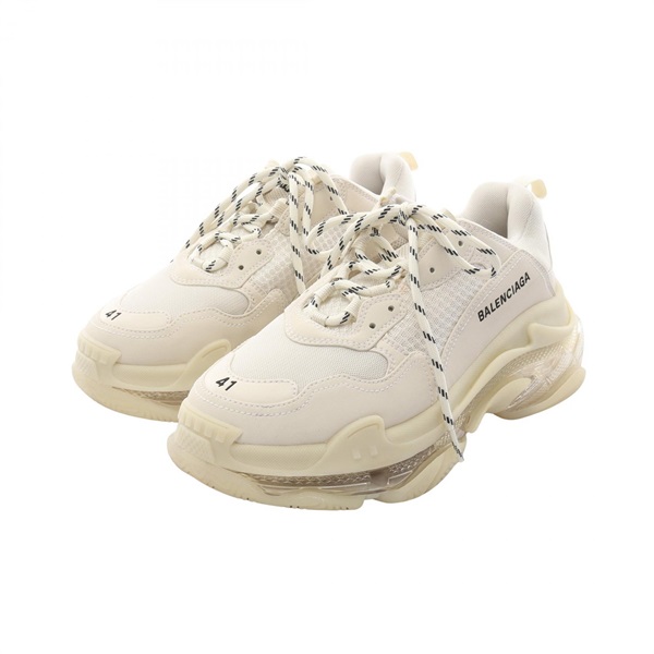 BALENCIAGA Triple S Sneakers Leather Fabric White Used mens US Size 8