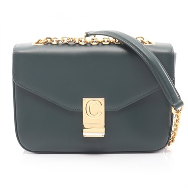 CELINE C See Medium Chain Shoulder Bag leather Green Used Women