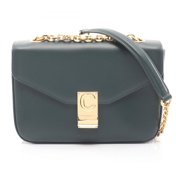 CELINE C See Medium Chain Shoulder Bag leather Green Used Women