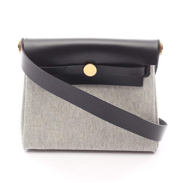 HERMES Herbag Zip Mini Shoulder crossbody clutch bag canvas leather Beige GHW K