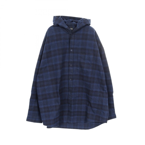 BALENCIAGA Check Hoodie Overshirt cotton Blue Black #3 Used mens
