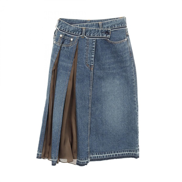 Sacai Denim long skirt Cotton polyester Navy Khaki Used Women #1