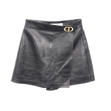 Christian Dior CD Buckle Wrap mini Skirt Short Pants 045P45AL015 leather Black