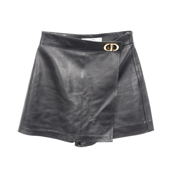 Christian Dior CD Buckle Wrap mini Skirt Short Pants 045P45AL015 leather Black