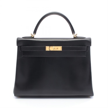HERMES Kelly 32 Shoulder Handbag 001865CC Box calf leather Black Used E GHW