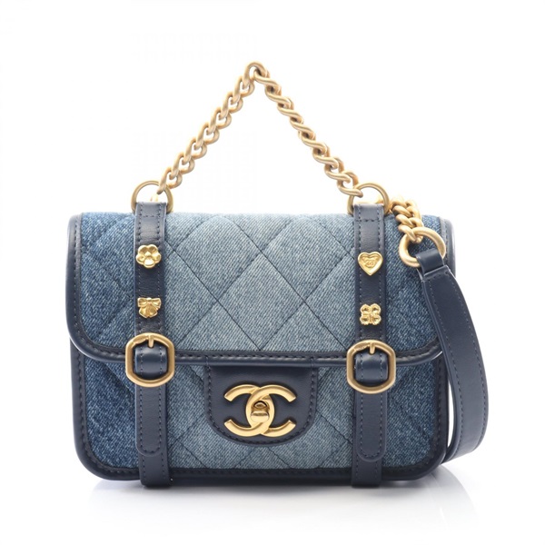 CHANEL Mini Matelasse chain crossbody Shoulder Bag denim leather Blue GHW Used
