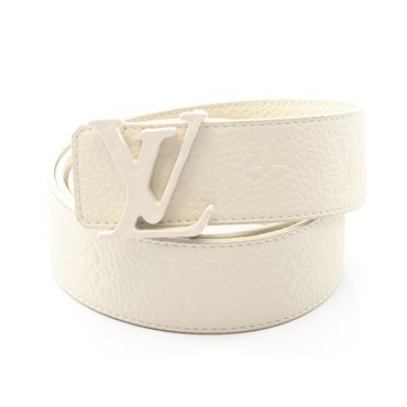 LOUIS VUITTON Ceinture LV Sharp belt Monogram Taurillon leather White Used mens
